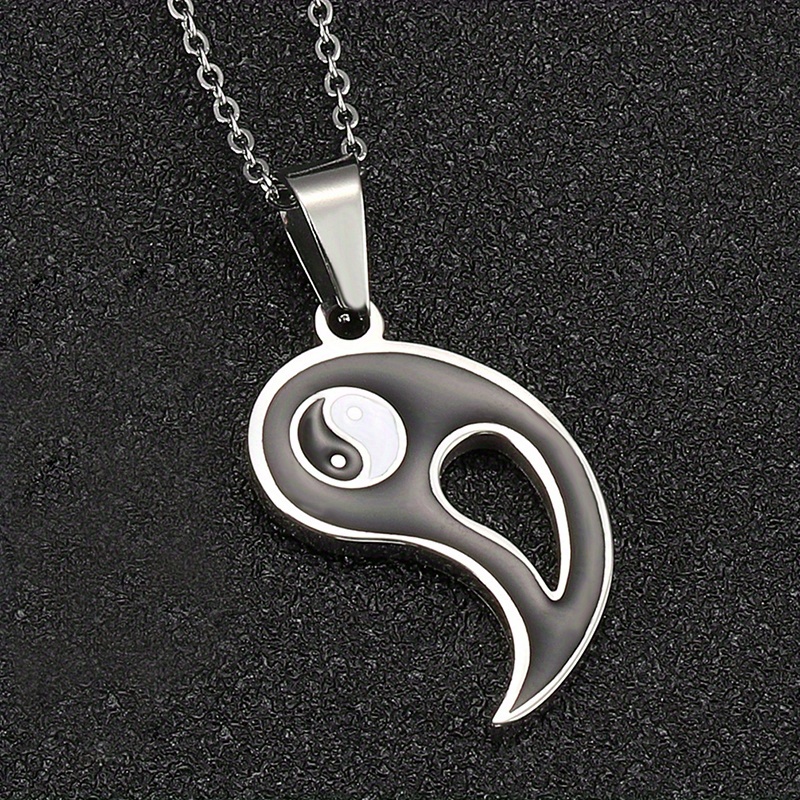 Yin Yang Puzzle Matching Pendant Necklace Couples Stainless Steel Enamel